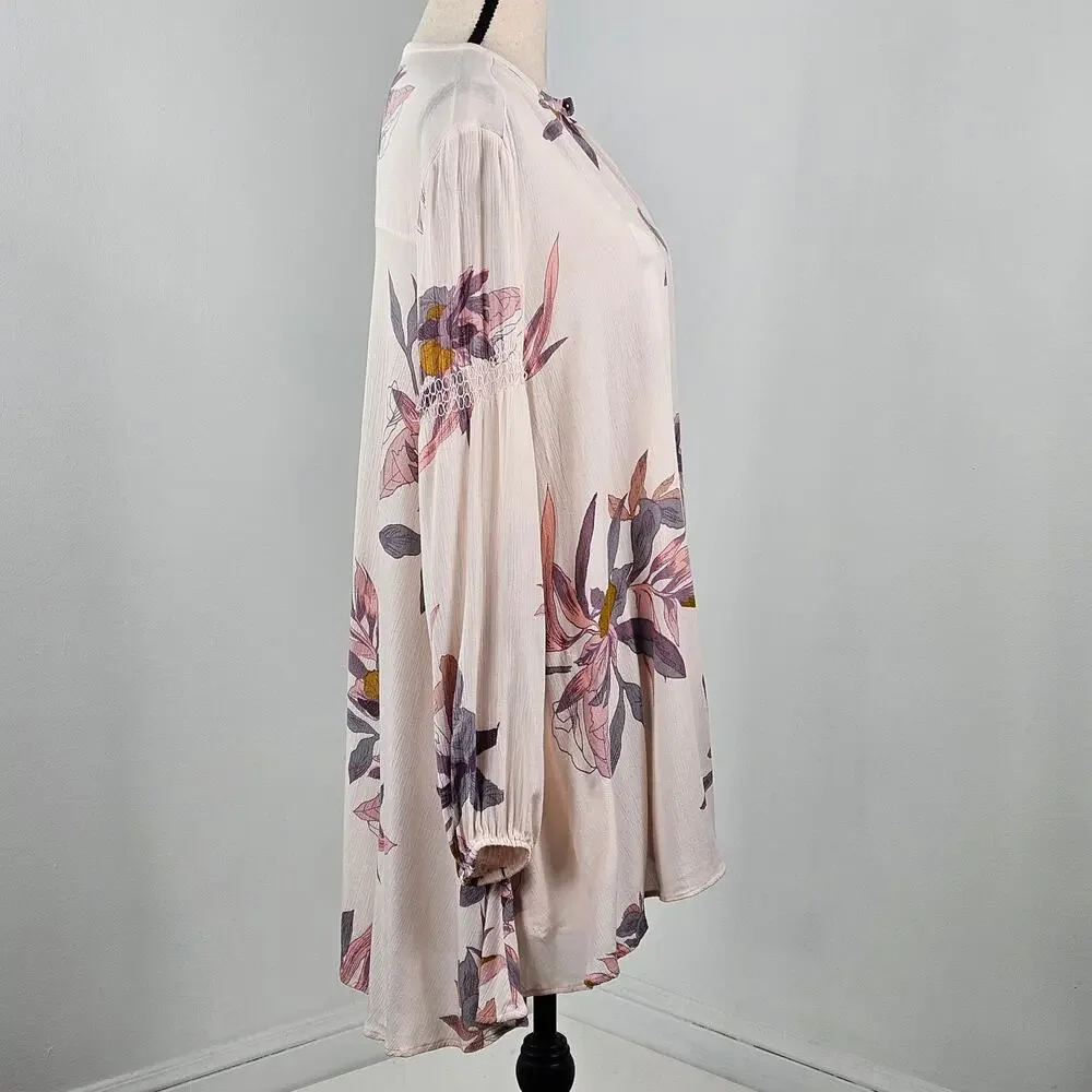 Free People Tunic Boho Mini Dress Floral Print | Women's Small | MINOR FLAW - Picture 3 of 16